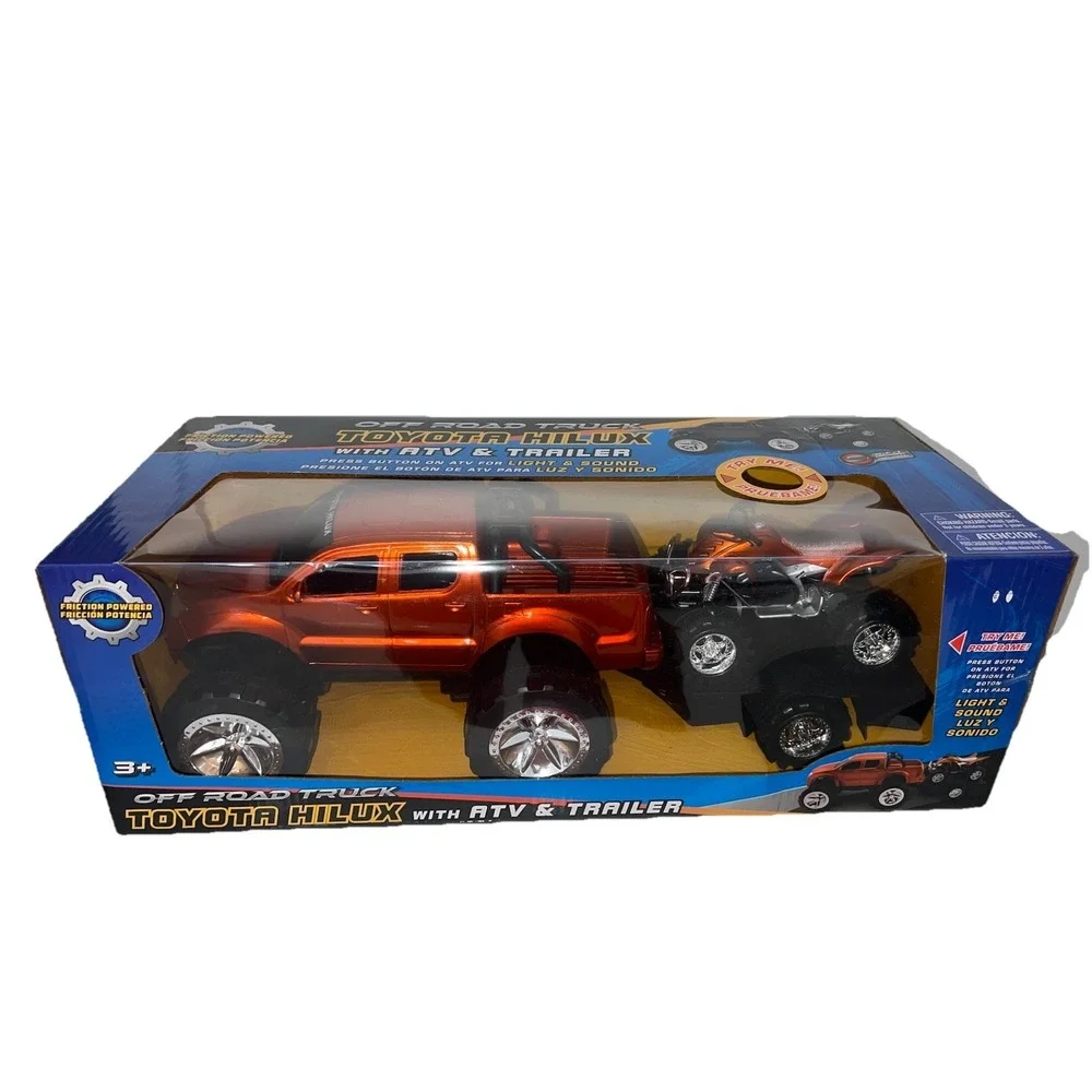 (279/11)Toyota Hilux Off-Road Truck w/ ATV & Trailer 1:16 Scale Toy Set – Lights